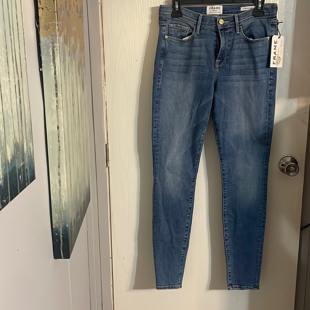 Frame Womens Le Skinny De Jeanne Jeans Blue Stretch Medium Wash Mid Rise USA 29